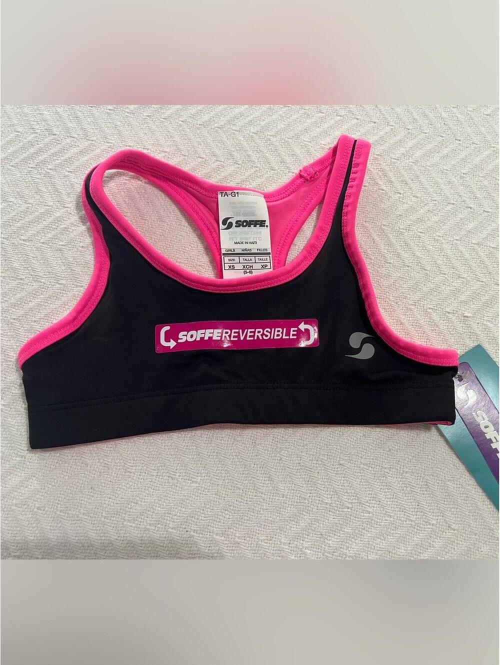 Soffe Reversible Black and Hot Pink Girls' Sports Bra XS